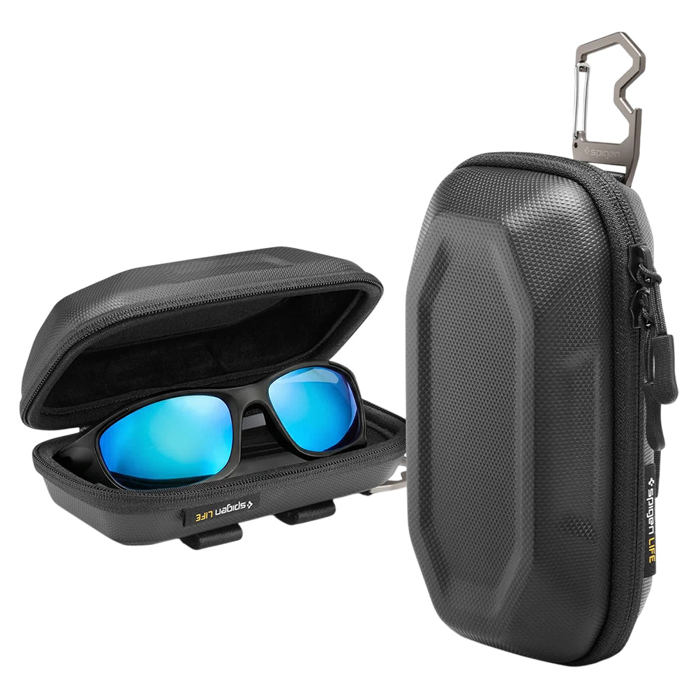 Spigen Sunglass Case Lock Fit LF520 (ACS09444), Universal, with Zipper, Built-in Metal Clip and Bottle Opener, Negru