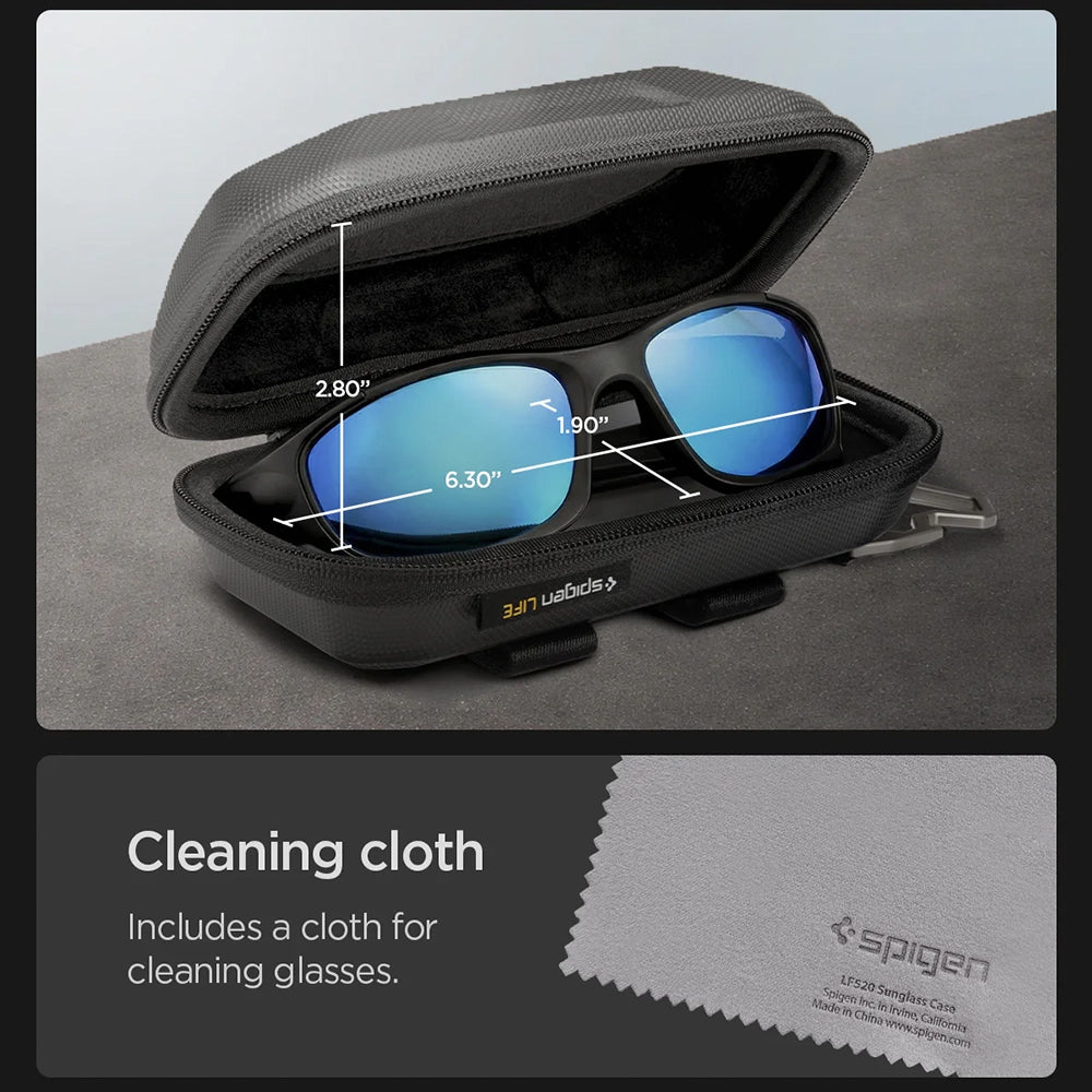 Spigen Sunglass Case Lock Fit LF520 (ACS09444), Universal, with Zipper, Built-in Metal Clip and Bottle Opener, Negru – i