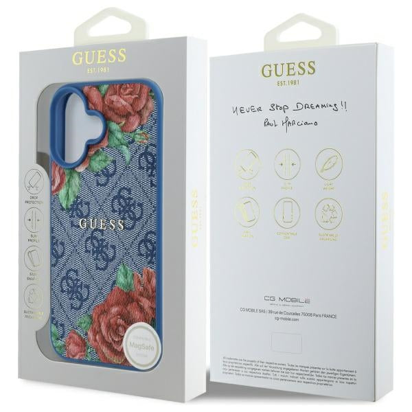 Husa pentru iPhone 16 - Guess Hardcase 4G Flower Print MagSafe (GUHMP16SP4ROPEMCB) - Blue
