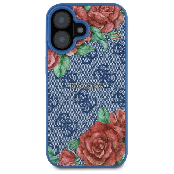Husa pentru iPhone 16 - Guess Hardcase 4G Flower Print MagSafe (GUHMP16SP4ROPEMCB) - Blue