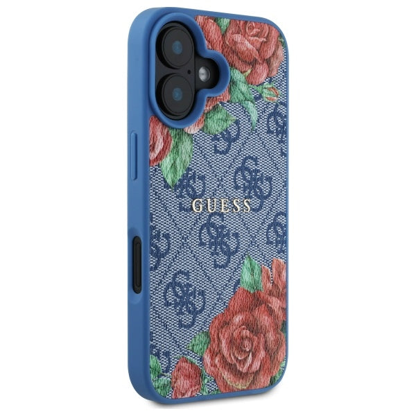 Husa pentru iPhone 16 - Guess Hardcase 4G Flower Print MagSafe (GUHMP16SP4ROPEMCB) - Blue