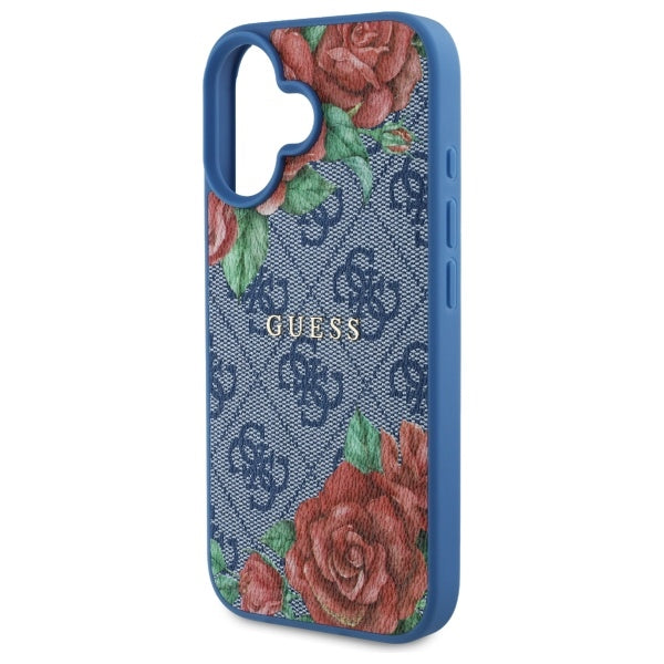 Husa pentru iPhone 16 - Guess Hardcase 4G Flower Print MagSafe (GUHMP16SP4ROPEMCB) - Blue