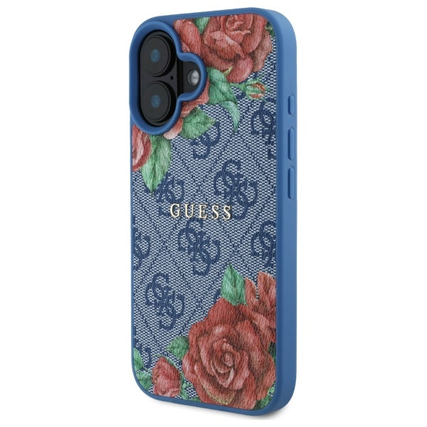 Husa pentru iPhone 16 - Guess Hardcase 4G Flower Print MagSafe (GUHMP16SP4ROPEMCB) - Blue