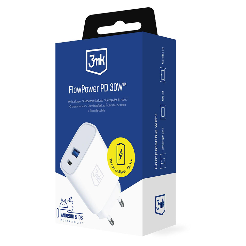 Incarcator 3mk, USB / Type-C, 30W, PD 3.0, QC4, Alb