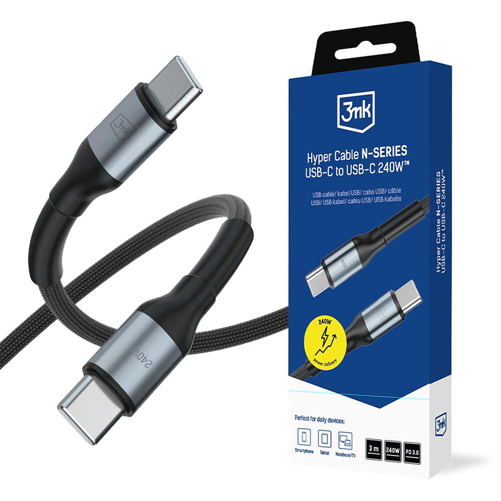 Cablu 3mk Hyper N-Series, USB-C, 240W, 3m, Negru