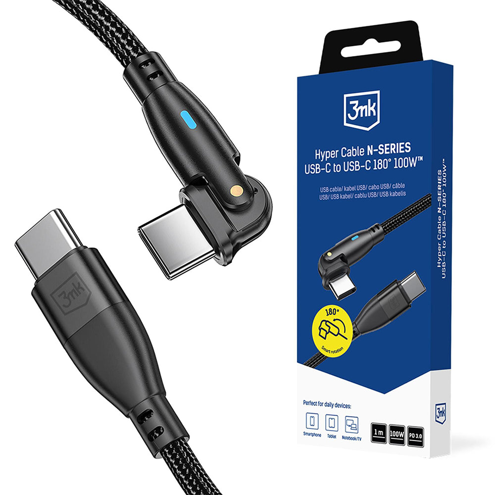 Cablu 3mk Hyper N-Series, USB-C, 100W, 1m, Negru