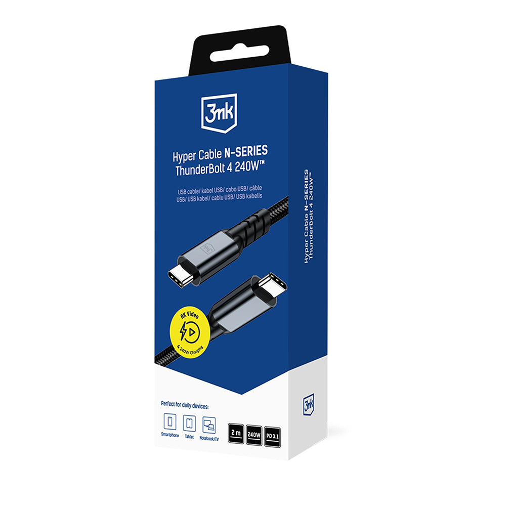 Cablu 3mk Hyper N-Series, Thunderbolt 4, 240W, 2m, Negru