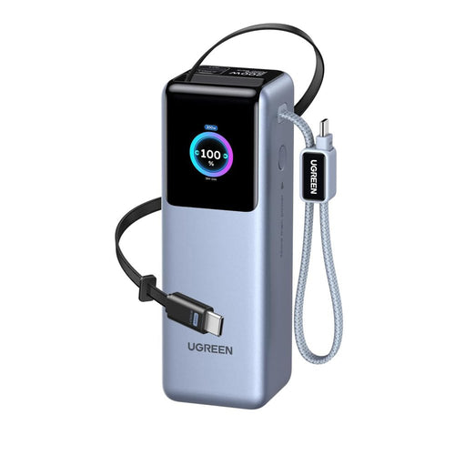 Ugreen Baterie externa Ugreen PB728 (75702B), with 2x Built-in USB-C Cable, USB, Type-C, Digital Display, 25000mAh, 200W