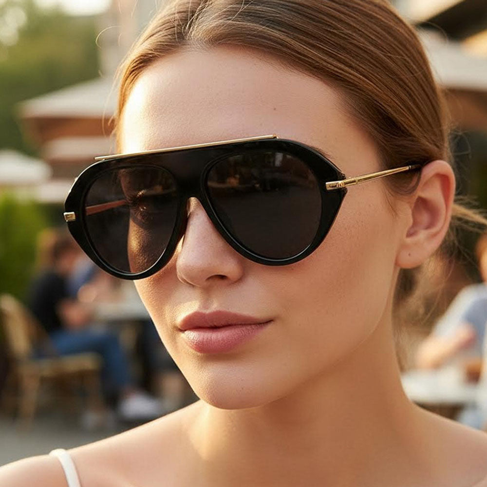 Ochelari de Soare Techsuit (8092), Oversized Aviator, Negru