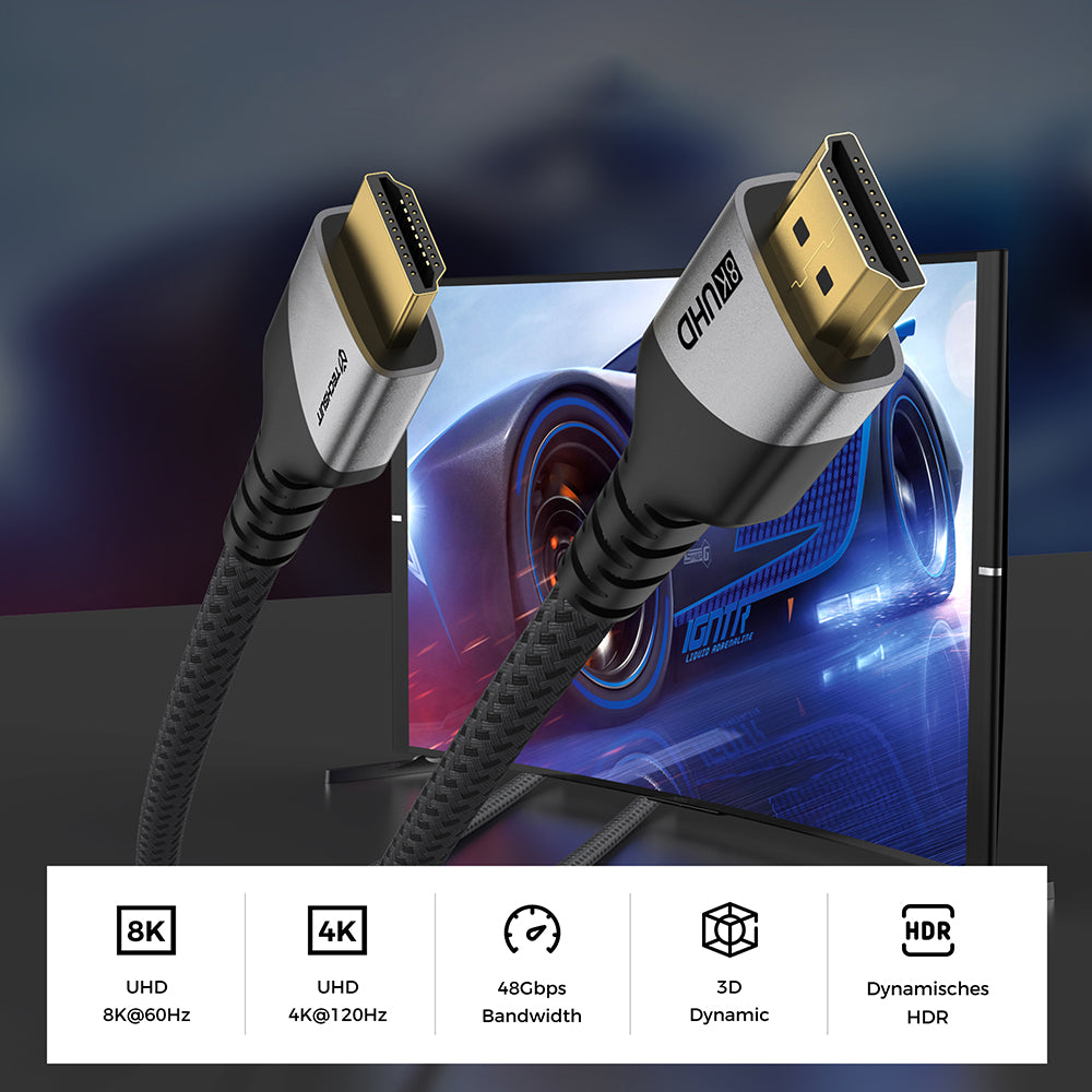 Cablu Techsuit NexusVision Pro (CX3), HDMI 2.1, 48Gbps, 2m, Gri