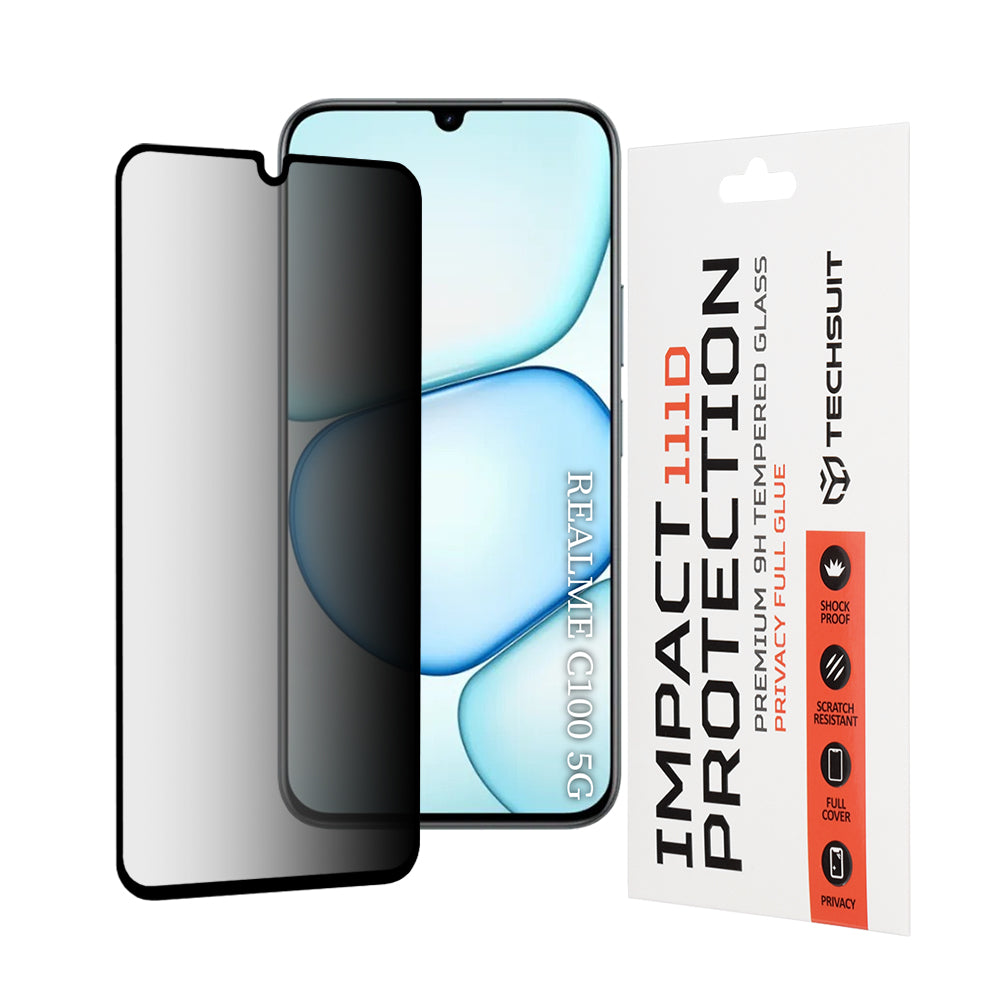 Folie de protectie Techsuit 111D Privacy Full Glue compatibil cu Realme C100 5G, Negru