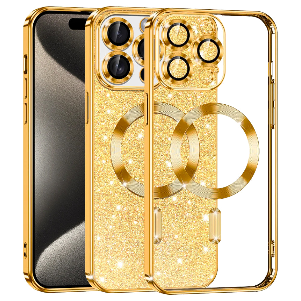 Husa de protectie Techsuit Luxury Glitter MagSafe compatibil cu iPhone 15 Pro Max, Auriu