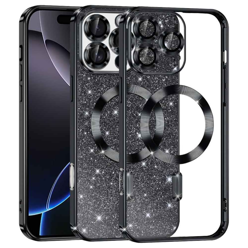 Husa de protectie Techsuit Luxury Glitter MagSafe compatibil cu iPhone 16 Pro Max, Negru