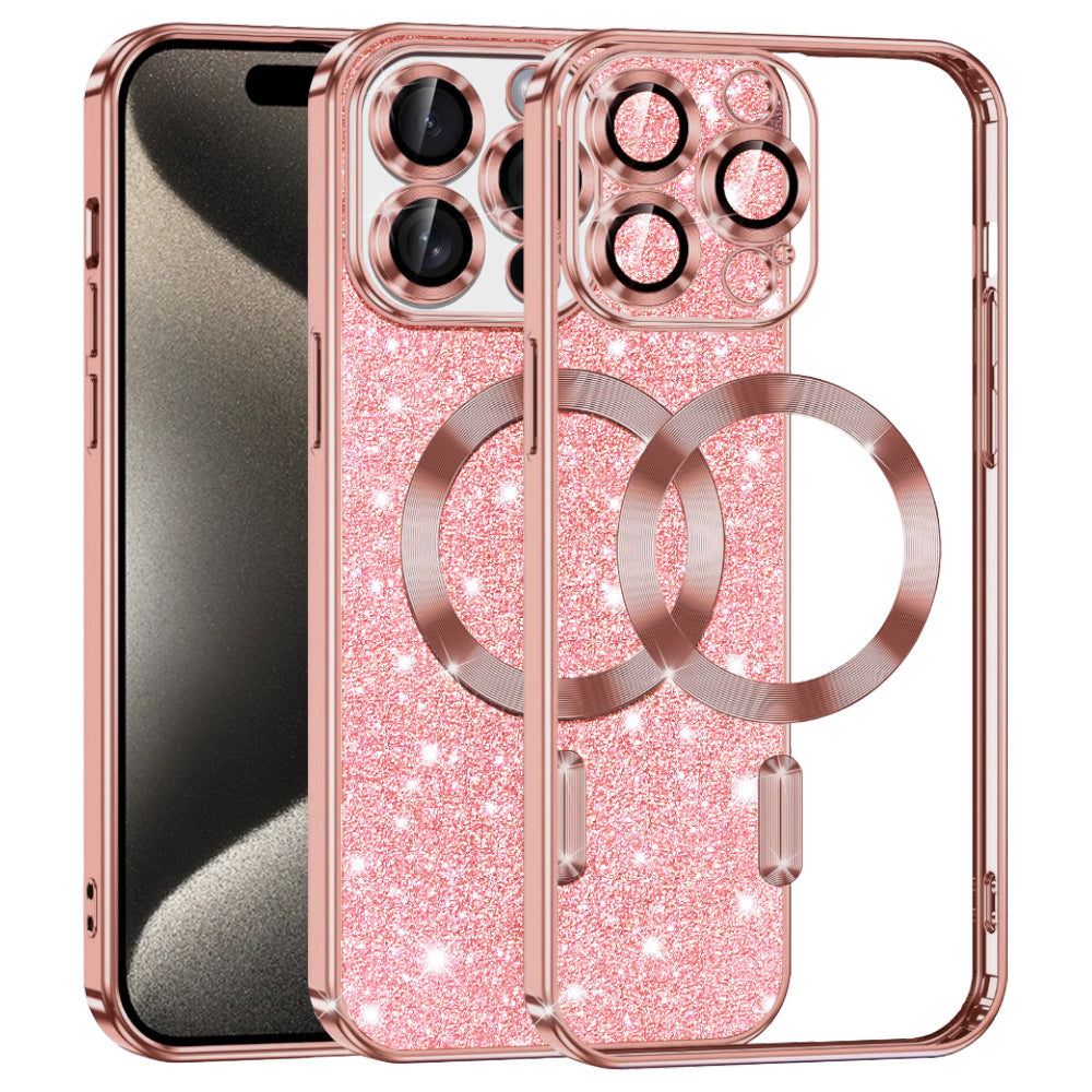 Husa de protectie Techsuit Luxury Glitter MagSafe compatibil cu iPhone 15 Pro Max, Roz Auriu