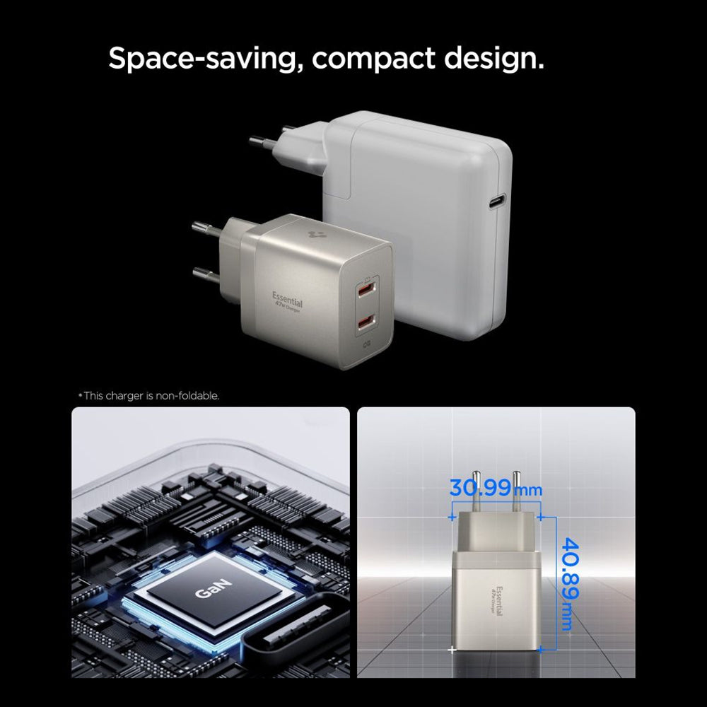 Incarcator Spigen (ACH10451), 2x Type-C, 47W, Fast Charging, Argintiu