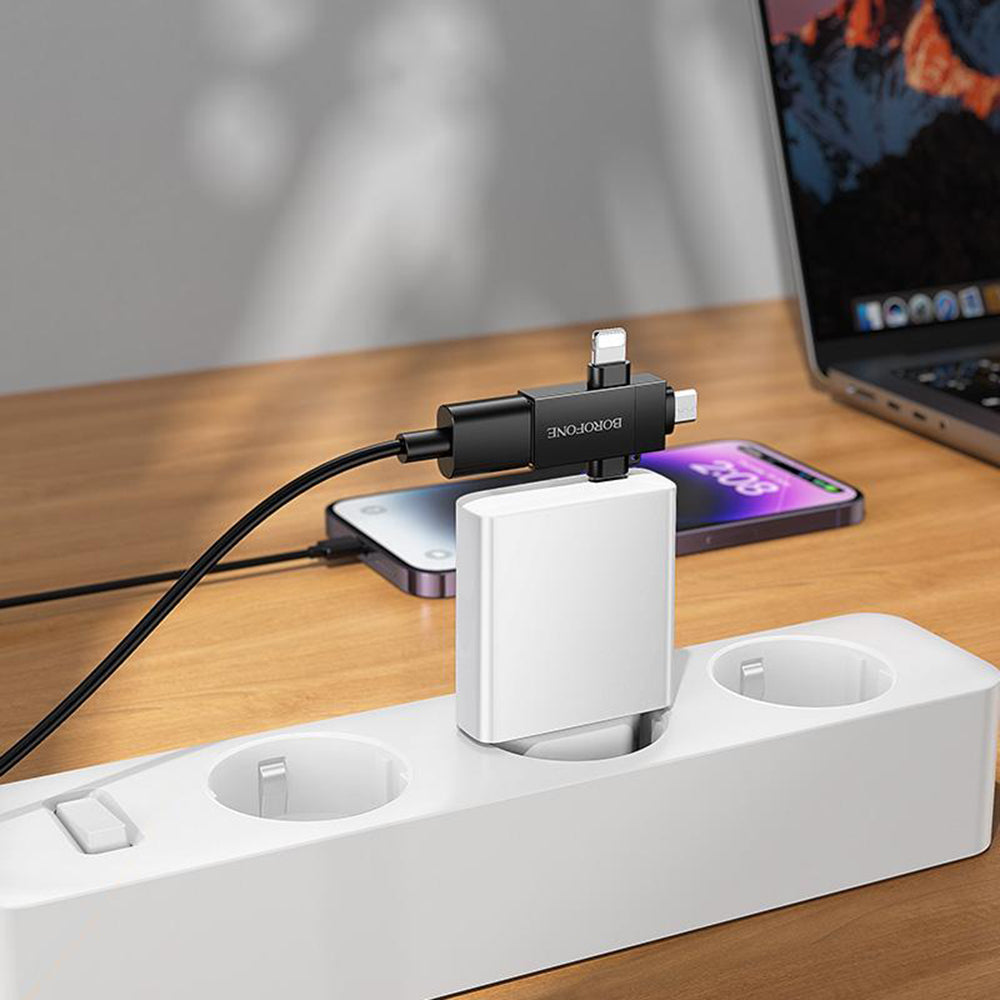 Adaptor Borofone 3in1 (BV26D), Lightning / Type-C / Micro-USB la USB 2.0, 1.5A, Negru