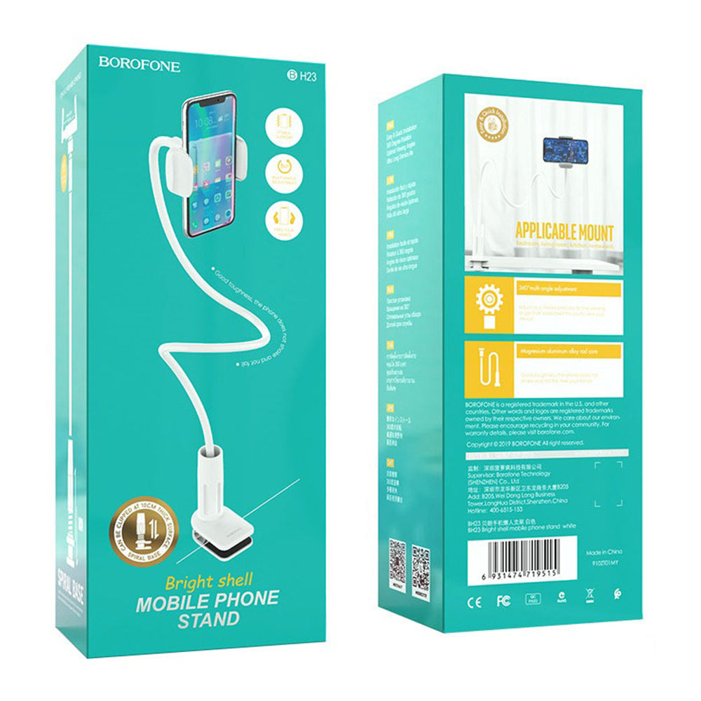Suport Birou Borofone Bright Shell (BH23), Brat Flexibil, Rotire 360°, Alb