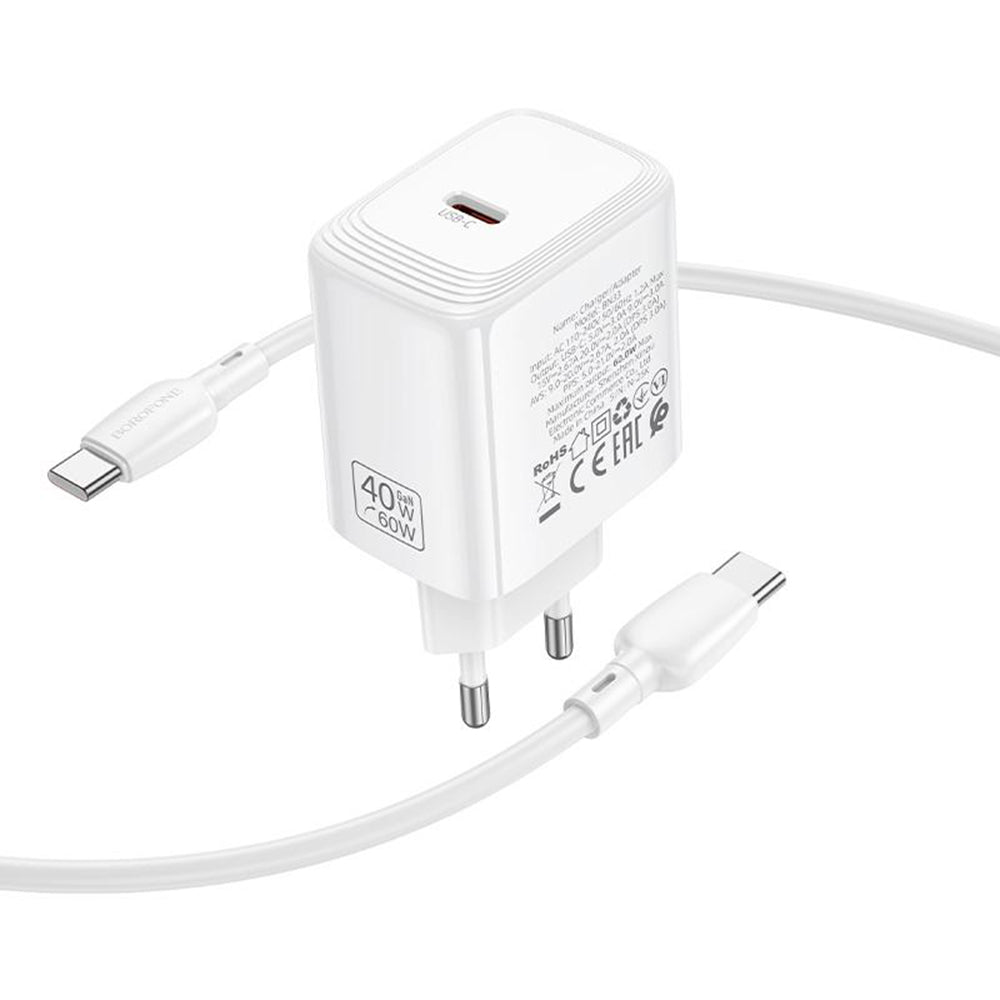 Incarcator Borofone (BN33), USB-C, PD 40W, GaN, Alb