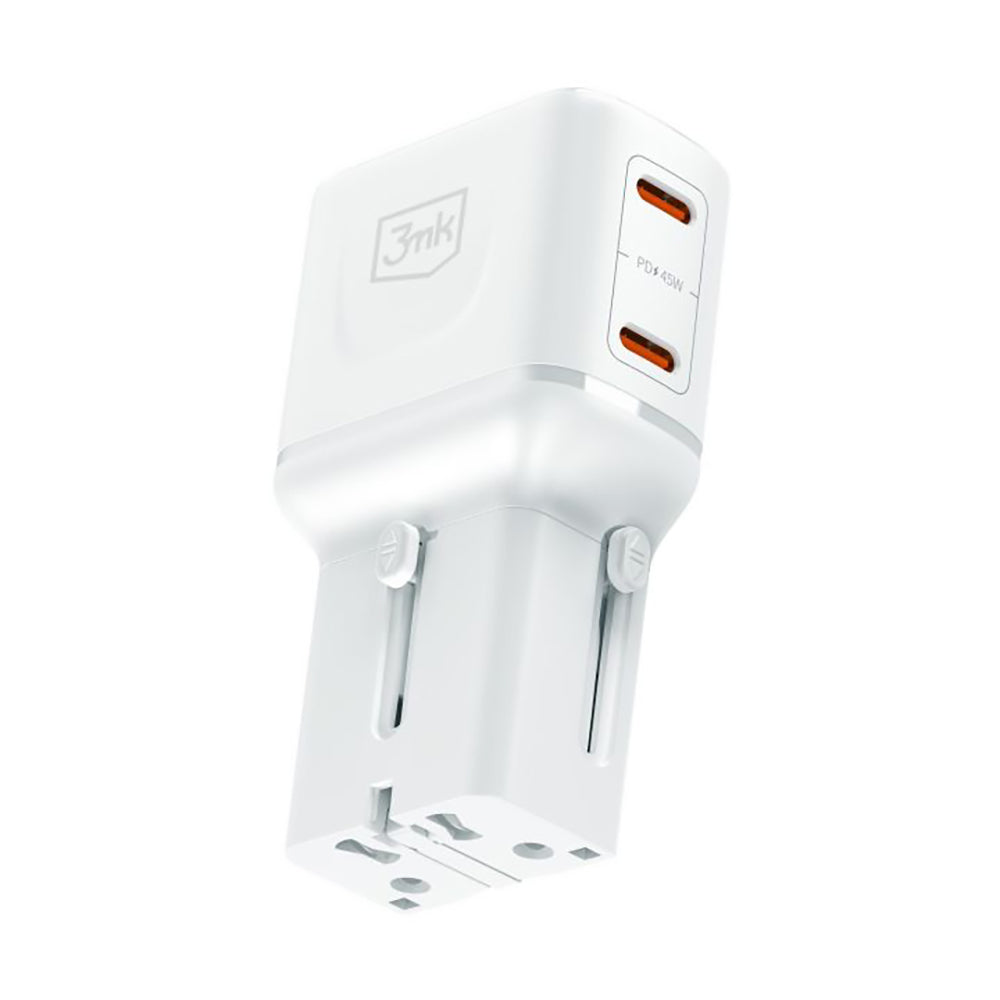 Adaptor 3mk incharge® Globe 45W, 2x USB-C, Alb
