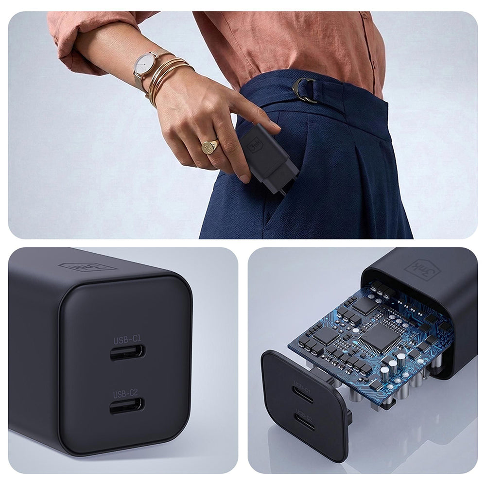 Incarcator 3mk Hyper, 2x USB-C, PD 45W, GaN, Negru