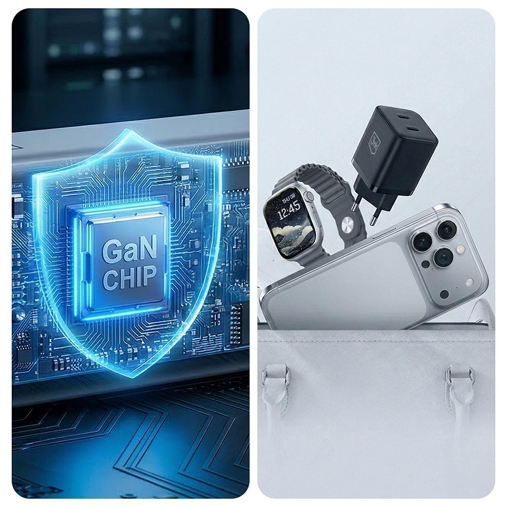 Incarcator 3mk Hyper, 2x USB-C, PD 45W, GaN, Negru