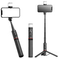 Techsuit - Selfie Stick (Q12S) - Stable Tripod Mount with Bluetooth Remote and LED Light, 75cm - Black