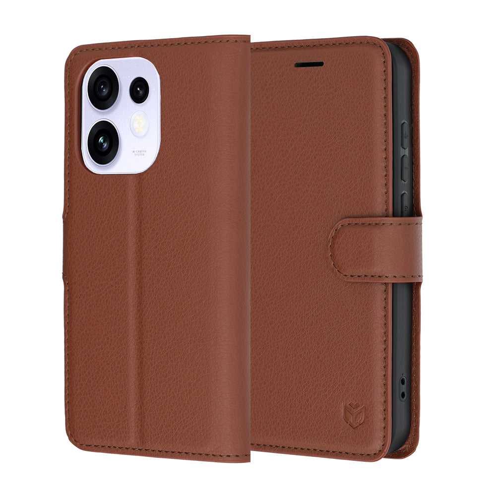 Husa de protectie Techsuit Leather Folio compatibil cu Oppo Reno16, Maro