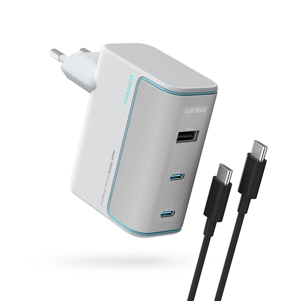 Incarcator Cuktech (AD1003EU), 2x USB-C + USB, 100W, GaN, Alb
