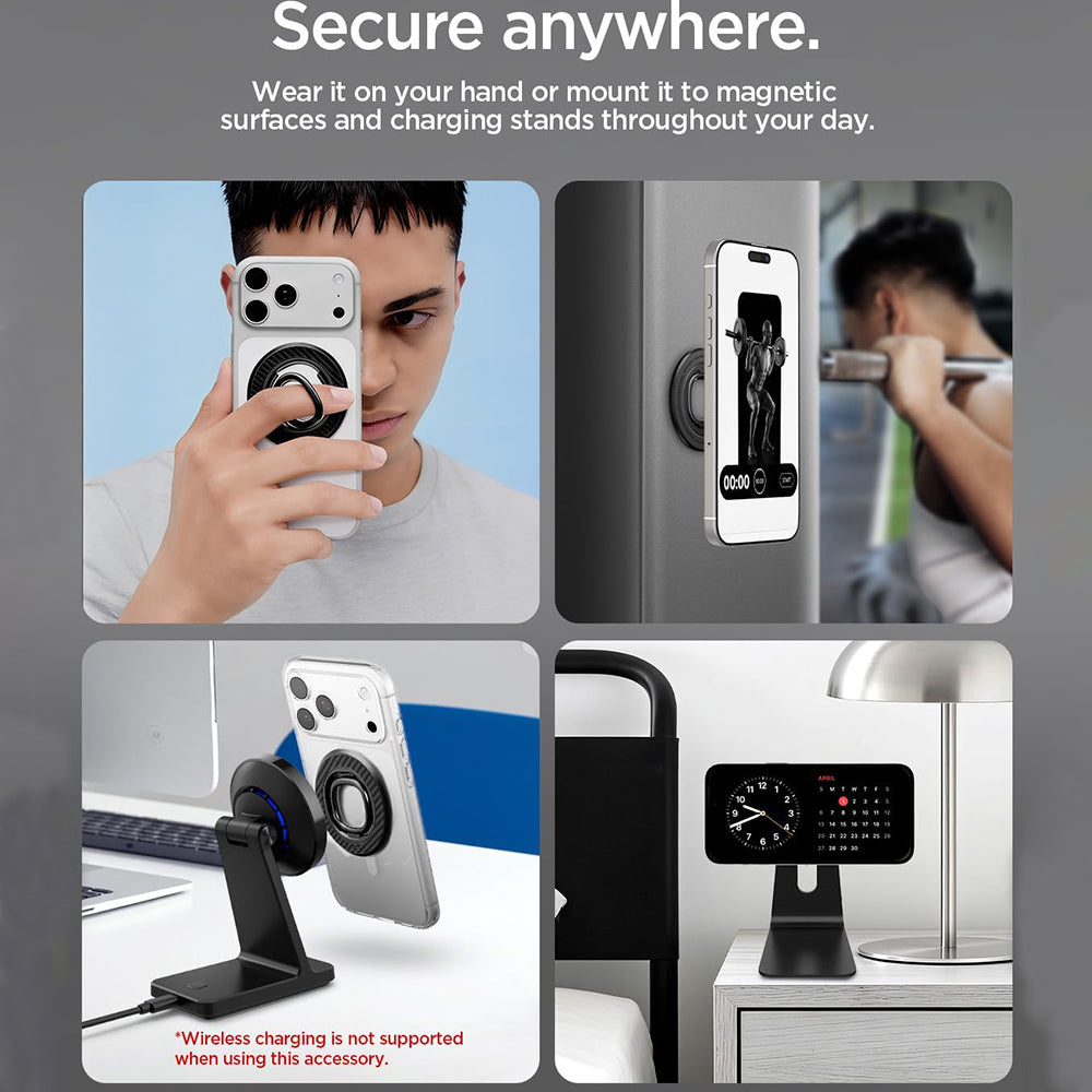 Suport Inel Spigen O-Mag OM106 (AMP09334), Magnet Puternic, Rotație 360°, Negru