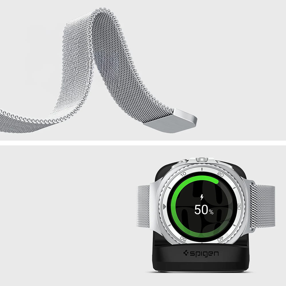 Curea smartwatch Spigen Metal Fit compatibil cu Samsung Galaxy Watch9 / Watch8 / Watch8 Classic, Argintiu