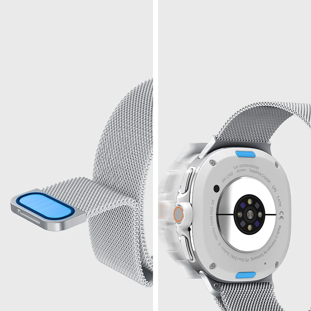 Curea smartwatch Spigen Metal Fit compatibil cu Samsung Galaxy Watch9 / Watch8 / Watch8 Classic, Argintiu
