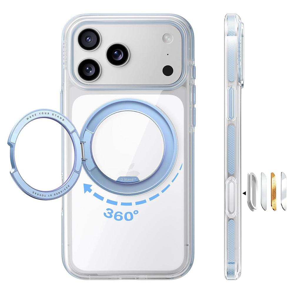 Husa de protectie Torras Ostand O3 Light compatibil cu iPhone 17 Pro / iPhone 18 Pro, Albastru