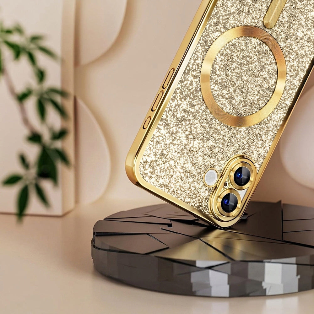 Husa de protectie Techsuit Luxury Glitter MagSafe compatibil cu iPhone 18 Pro / iPhone 17 Pro, Roz Auriu
