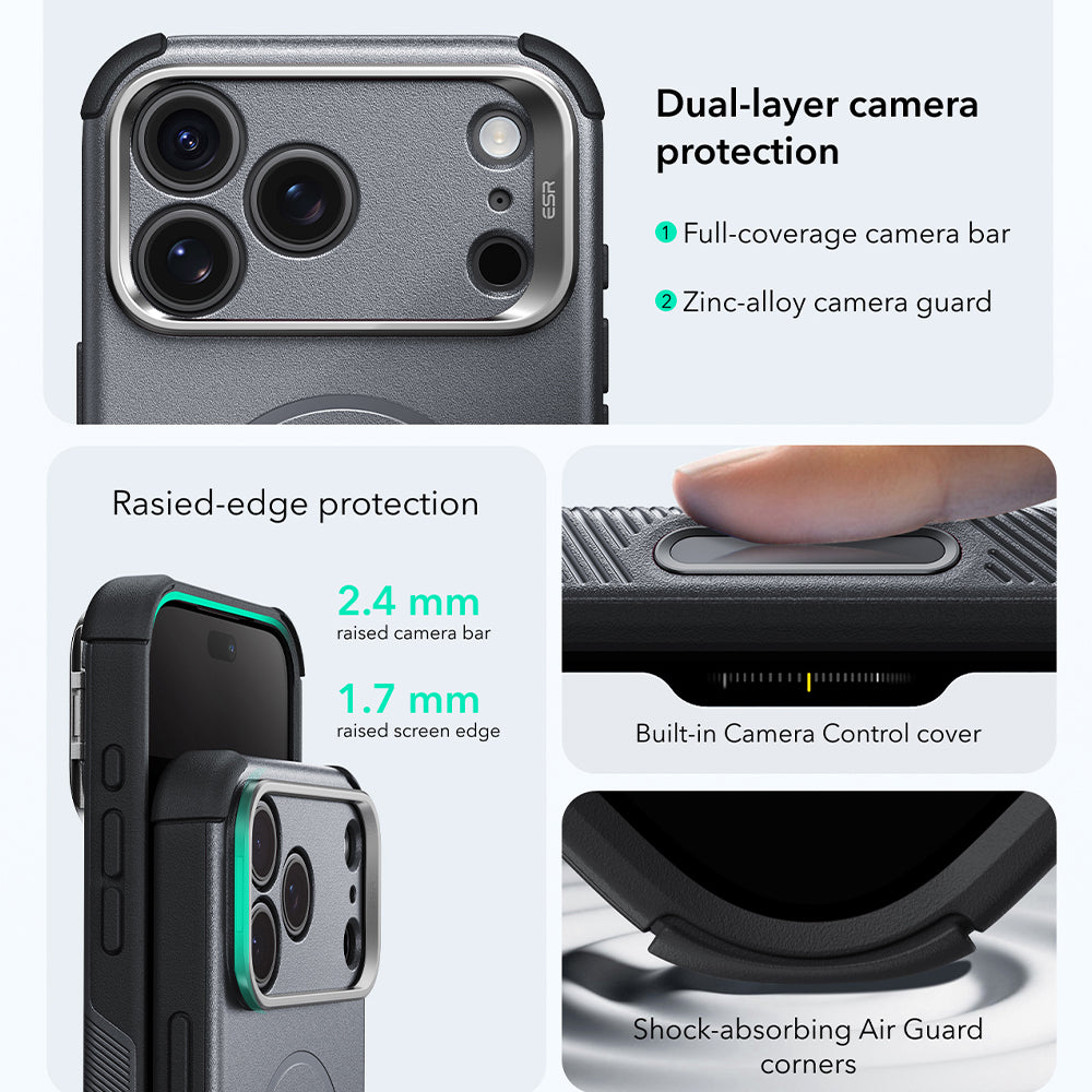 Husa de protectie ESR Cyber Armor compatibil cu iPhone 18 Pro Max / iPhone 17 Pro Max, Gri