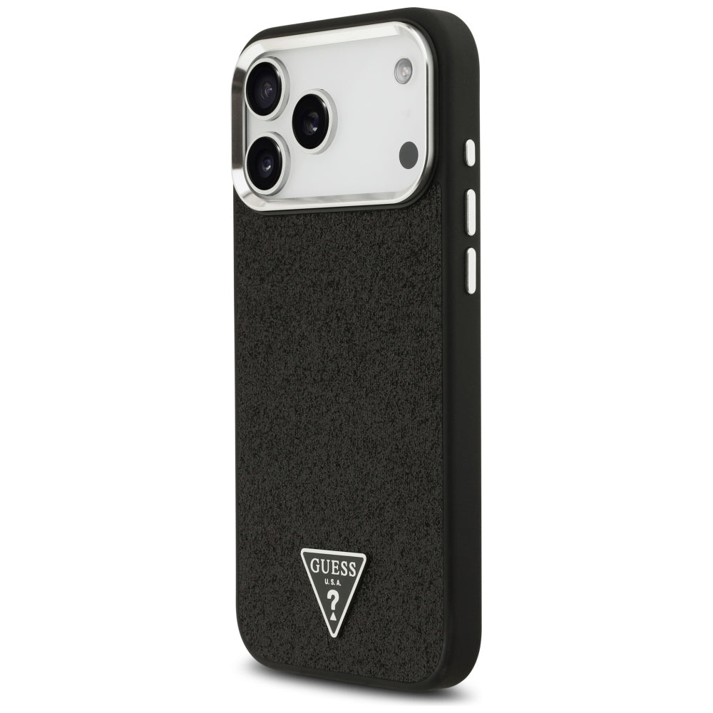 Husa de protectie Guess Glitter Triangle Logo compatibil cu iPhone 18 Pro Max / iPhone 17 Pro Max, Negru