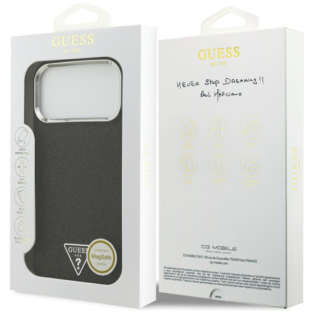 Husa de protectie Guess Glitter Triangle Logo compatibil cu iPhone 18 Pro Max / iPhone 17 Pro Max, Negru