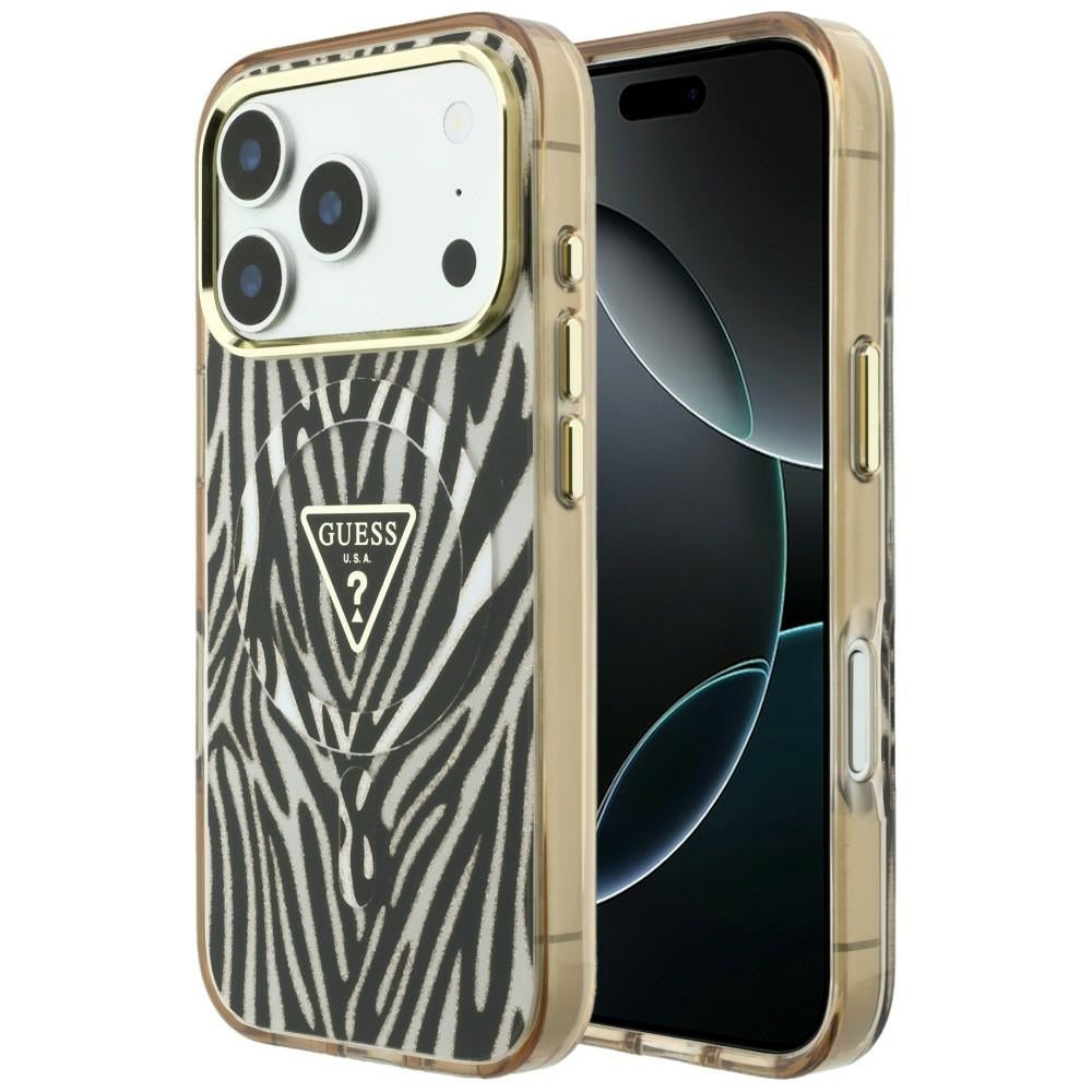 Husa de protectie Guess Zebra Glitter compatibil cu iPhone 18 Pro / iPhone 17 Pro, Auriu