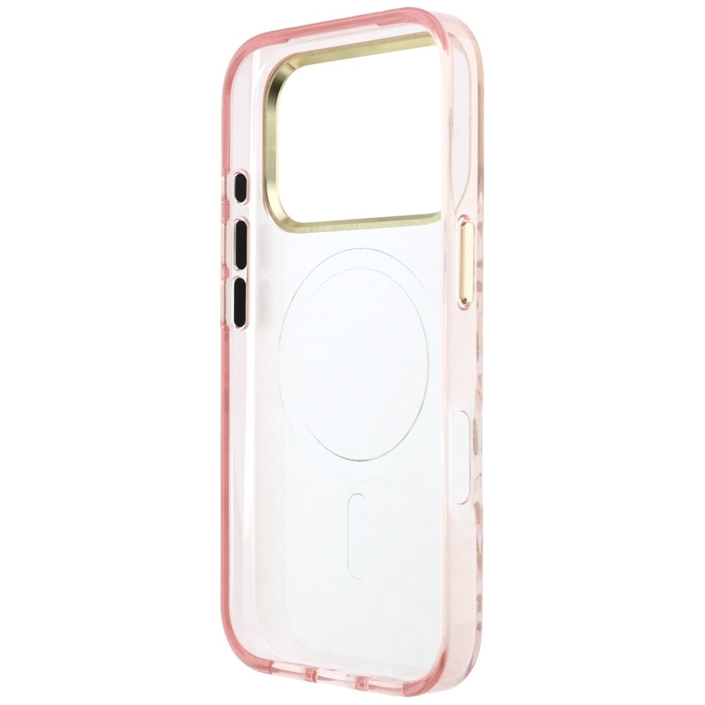 Husa de protectie Guess Leopard Glitter Triangle Logo MagSafe compatibil cu iPhone 18 Pro Max / iPhone 17 Pro Max, Roz