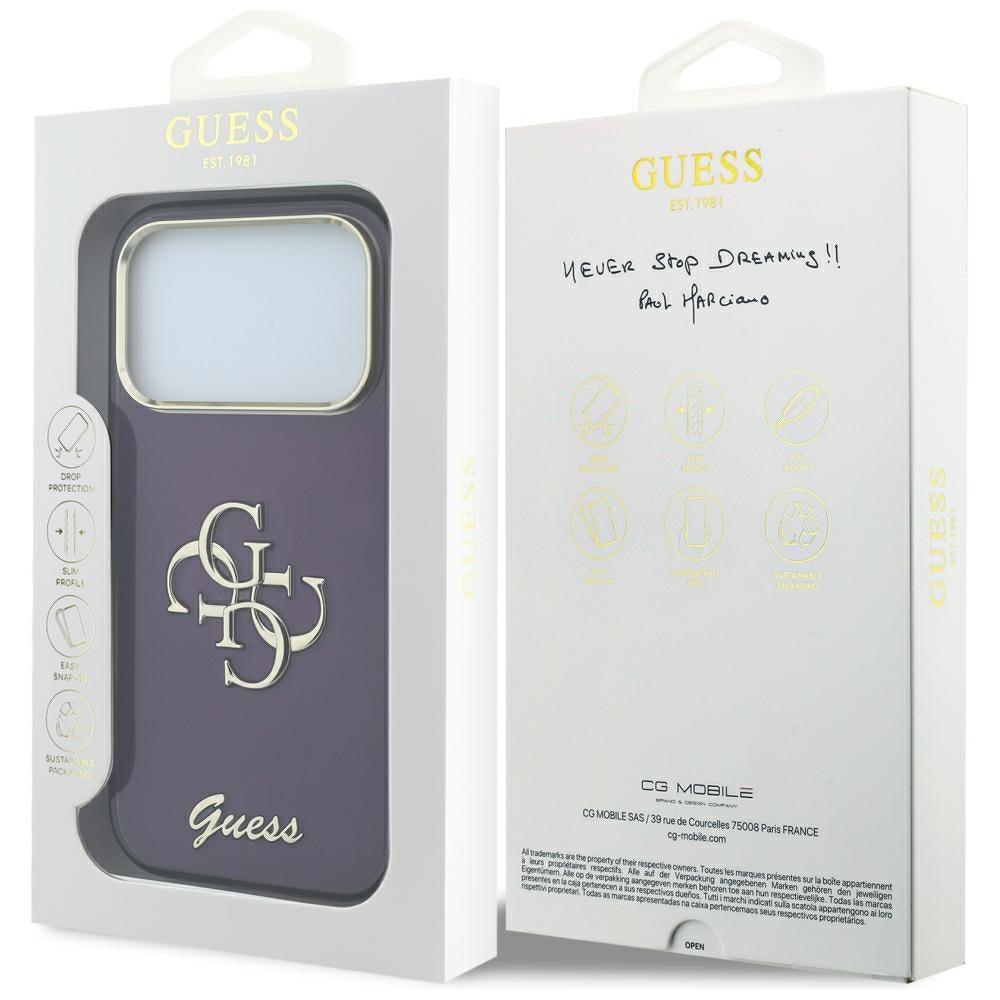 Husa de protectie Guess IML 4G Metal Script compatibil cu iPhone 18 Pro / iPhone 17 Pro, Bordo