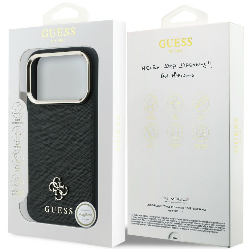 Husa de protectie Guess Saffiano Small 4G compatibil cu iPhone 17 Pro Max / iPhone 18 Pro Max, Negru