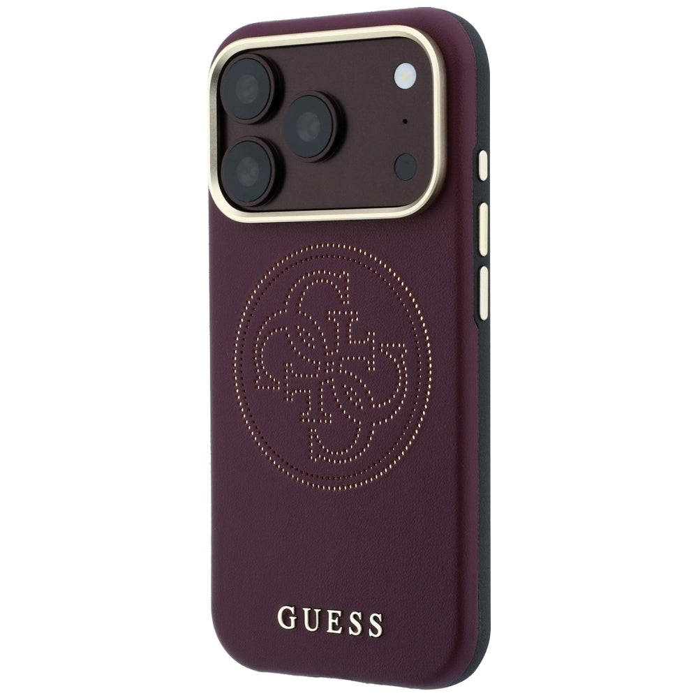 Husa de protectie Guess Leather Perforated 4G MagSafe compatibil cu iPhone 18 Pro / iPhone 17 Pro, Bordo