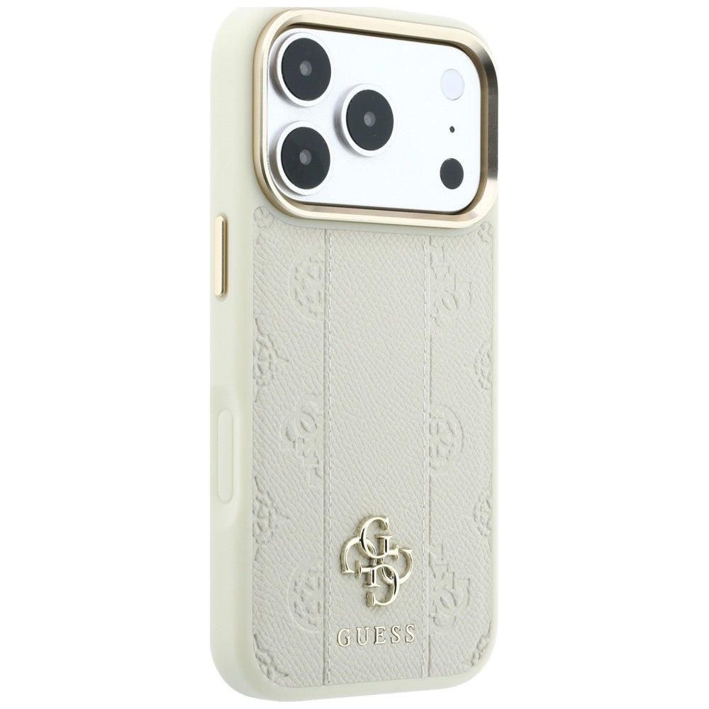 Husa de protectie Guess Leather Stripe Peony 4G compatibil cu iPhone 17 Pro Max / iPhone 18 Pro Max, Bej