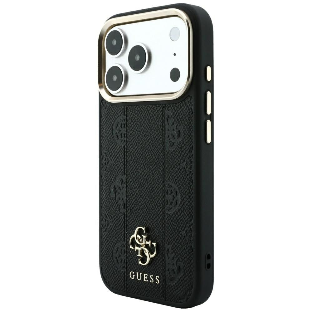Husa de protectie Guess Leather Stripe Peony 4G compatibil cu iPhone 18 Pro / iPhone 17 Pro, Negru
