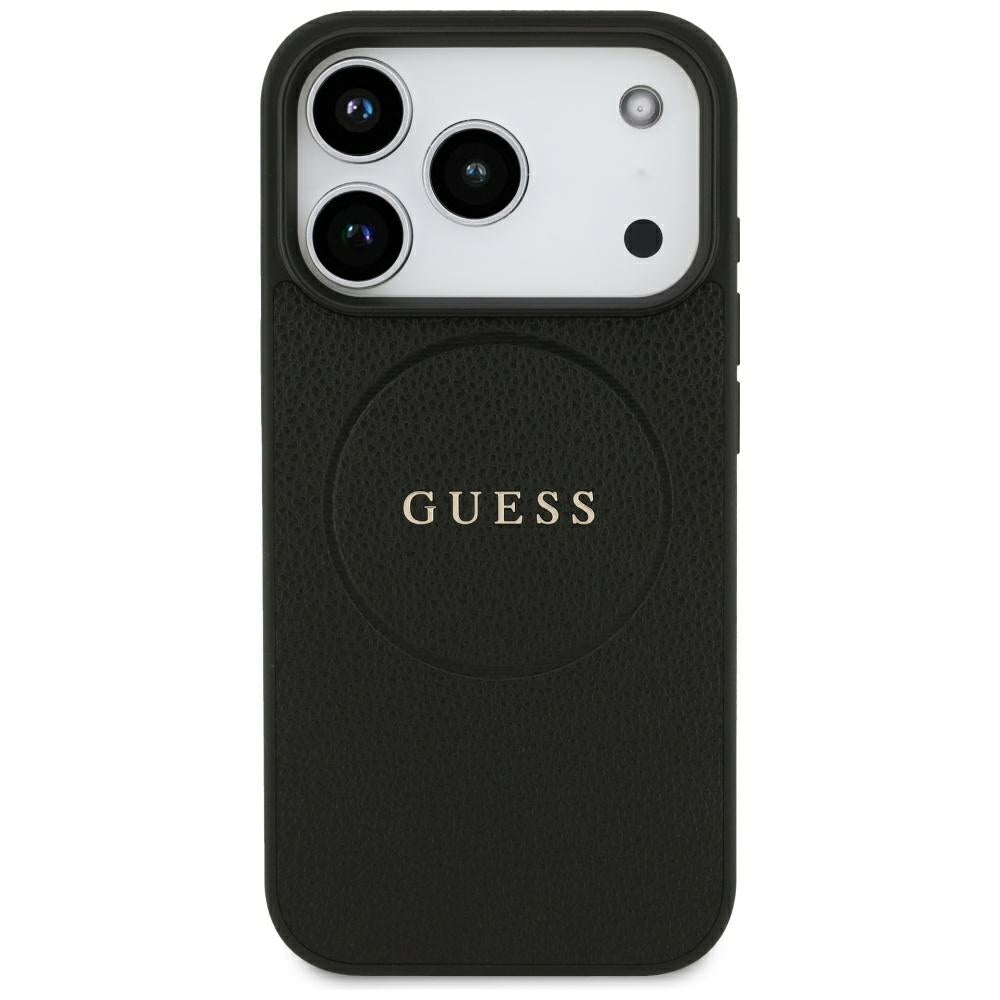 Husa pentru iPhone 18 Pro / iPhone 17 Pro - Guess Grained Gold Ring MagSafe (GUHMP18LPGHSMMK) - Black