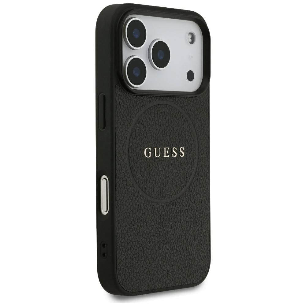 Husa pentru iPhone 18 Pro Max / iPhone 17 Pro Max - Guess Grained Gold Ring MagSafe (GUHMP18XPGHSMMK) - Black