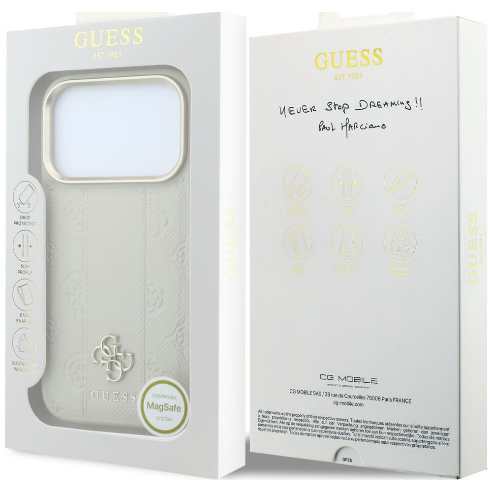 Husa de protectie Guess Peony 4G compatibil cu iPhone 17 Pro Max / iPhone 18 Pro Max, Bej