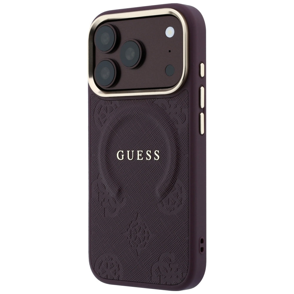 Husa de protectie Guess Saffiano Peony & Ring compatibil cu iPhone 18 Pro / iPhone 17 Pro, Bordo
