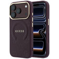 Husa de protectie Guess Saffiano Peony & Ring compatibil cu iPhone 18 Pro / iPhone 17 Pro, Bordo