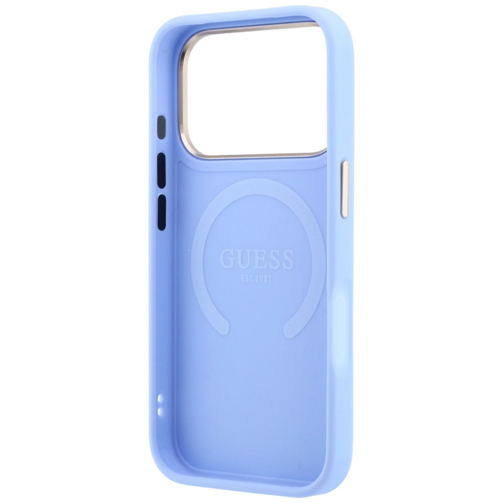 Husa de protectie Guess Saffiano Peony & Ring compatibil cu iPhone 18 Pro / iPhone 17 Pro, Albastru