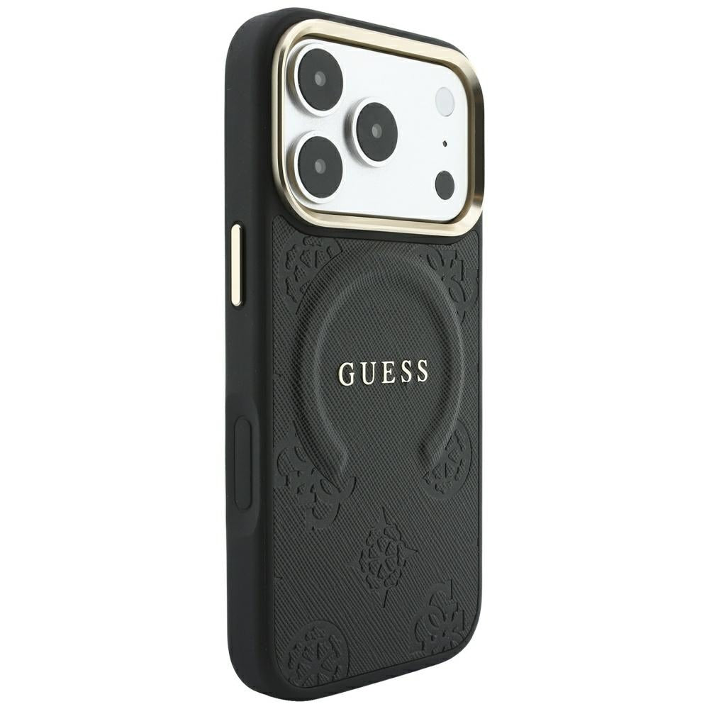 Husa de protectie Guess Saffiano Peony & Ring compatibil cu iPhone 18 Pro / iPhone 17 Pro, Negru